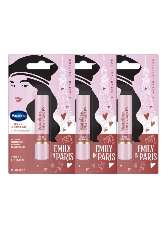 فازلين نوفو إميلي إن باريس إصدار محدود مرطب شفاه ملون 3 غرام (عبوة من 3 قطع) - Image 1